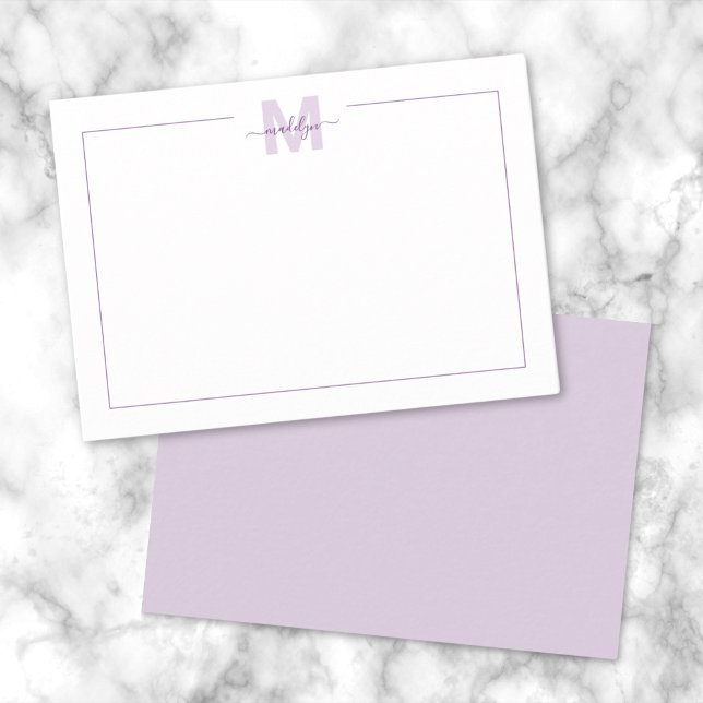 Simple Script Minimalist Purple Name Monogram Card (Simple Script Minimalist Purple Name Monogram Note Card)