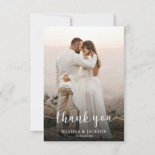 Simple Script Minimalist Wedding Photo Thank You Card