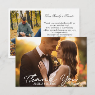 Simple script modern and chic wedding photo thank you card
