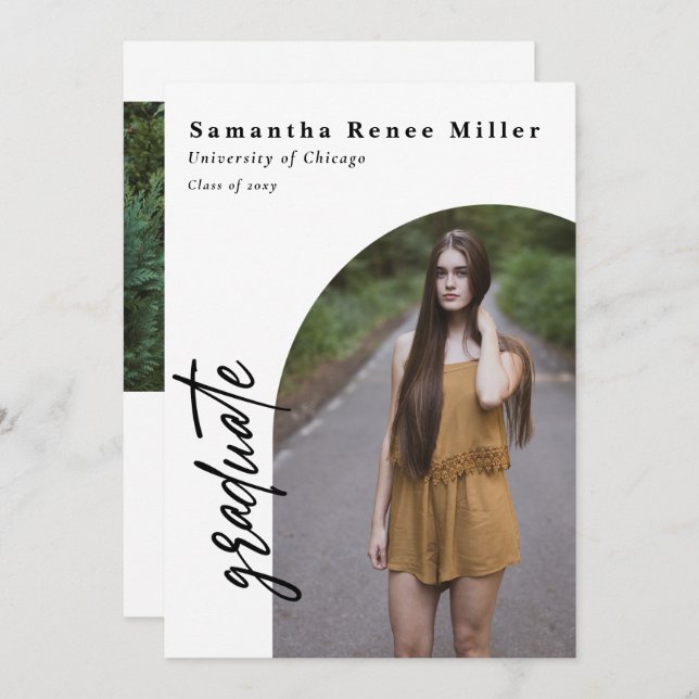 Simple Script Modern Arch 2 Photo Graduation   Invitation (Front/Back)