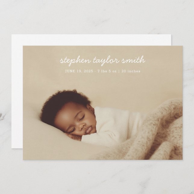 Simple Script Modern Full Photo Baby Birth Announcement (Front/Back)