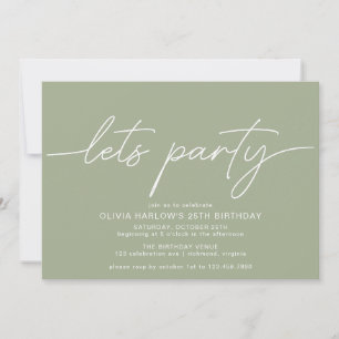 Simple Script   Modern Minimal Sage Green Birthday Invitation