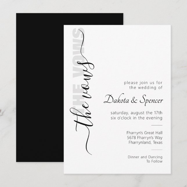 Simple Script | Modern Minimal Wedding Vows Invita Invitation (Front/Back)