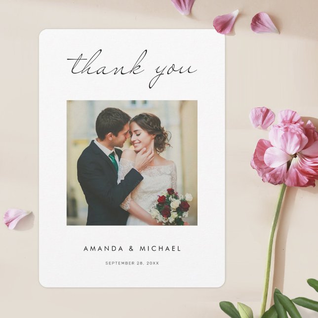 Simple Script Modern Minimalist Wedding Photo Thank You Card (Creator Uploaded)