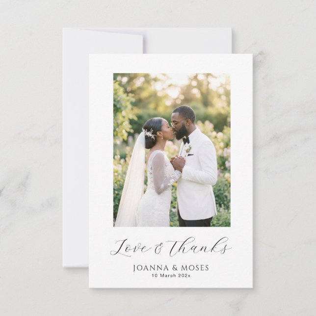 Simple Script Modern Photo Wedding Thank You Card (Front)