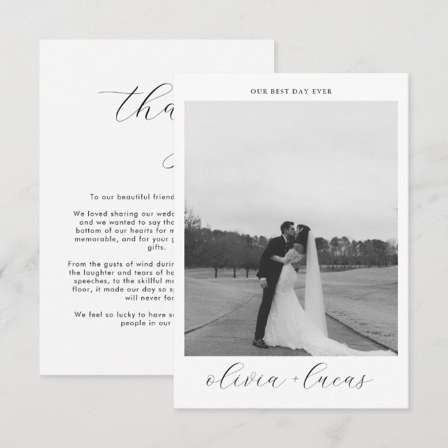 Simple Script Modern Photo Wedding Thank You Card (Front/Back)