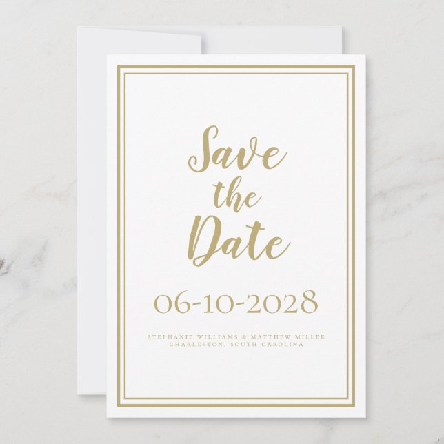 Simple Script Modern Save The Date Wedding Gold (Front)