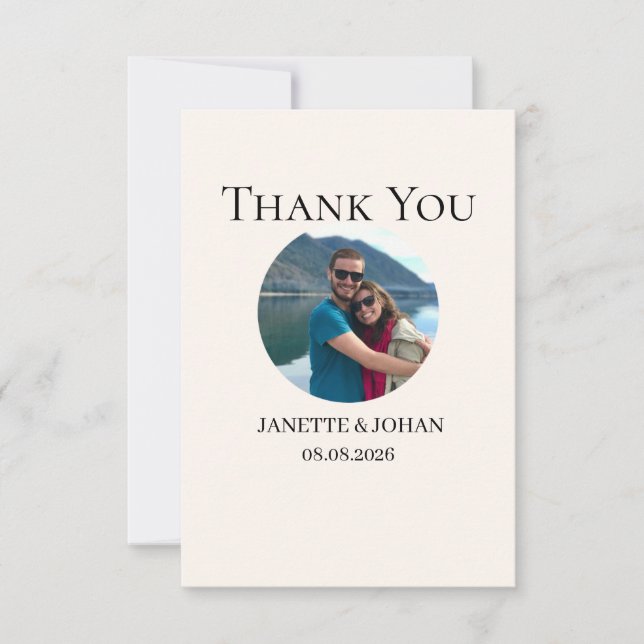 Simple Script Modern Wedding Photo Thank You Card (Front)
