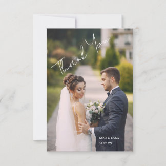 Simple Script Modern Wedding Photo Thank You Card