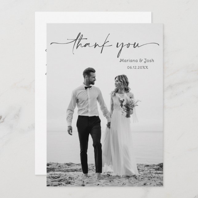 Simple Script Modern Wedding Photo Thank You Card (Front/Back)