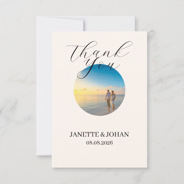 Simple Script Modern Wedding Photo Thank You Card (Front)