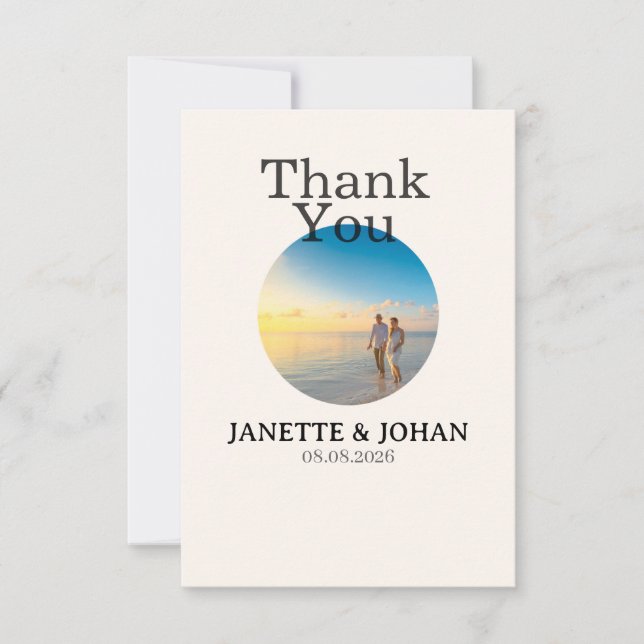 Simple Script Modern Wedding Photo Thank You Card (Front)
