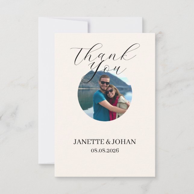 Simple Script Modern Wedding Photo Thank You Card (Front)
