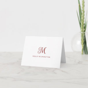 Simple Script Monogram Deep Red Burgundy Note Card