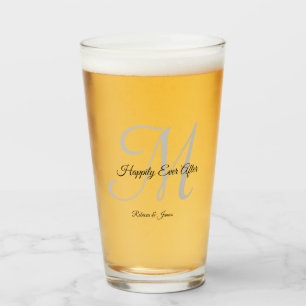 Simple Script Monogram Happily Ever After Wedding Glass
