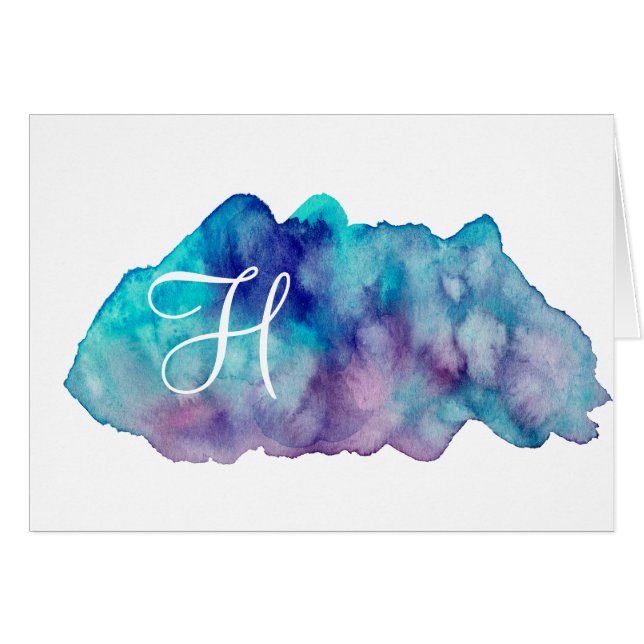 Simple Script Monogram Note Cards-  Blue Waters (Front Horizontal)