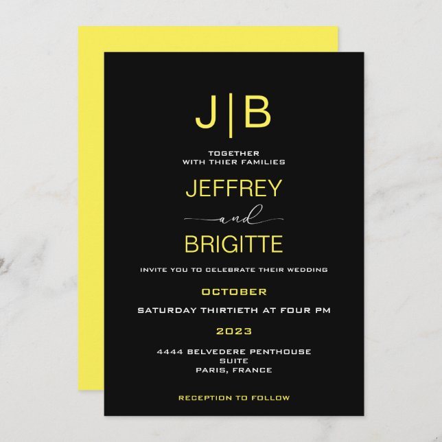 Simple Script Monogram Wedding Invitation (Front/Back)