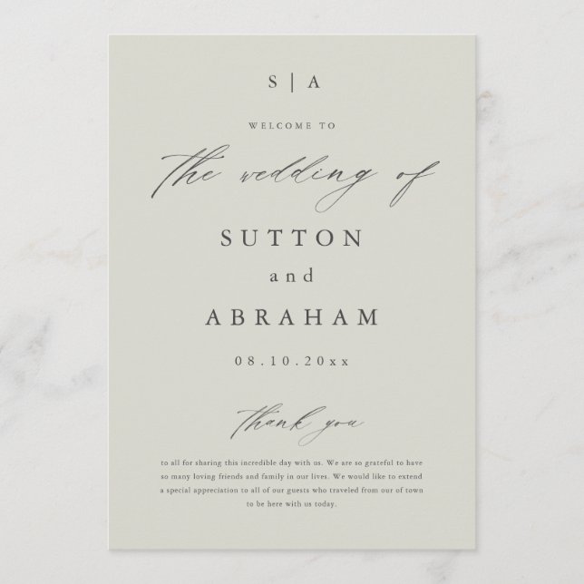 Simple Script Monogram Wedding Programme (Front)