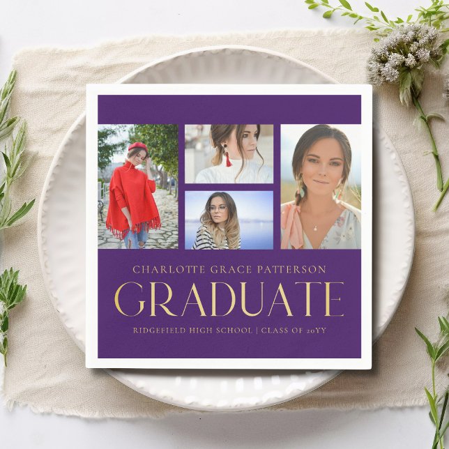 Simple Script Multi Photo Grad Graduation Party Napkin (Creator Uploaded)