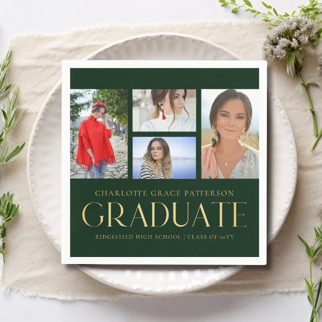 Simple Script Multi Photo Grad Graduation Party Napkin (Creator Uploaded)