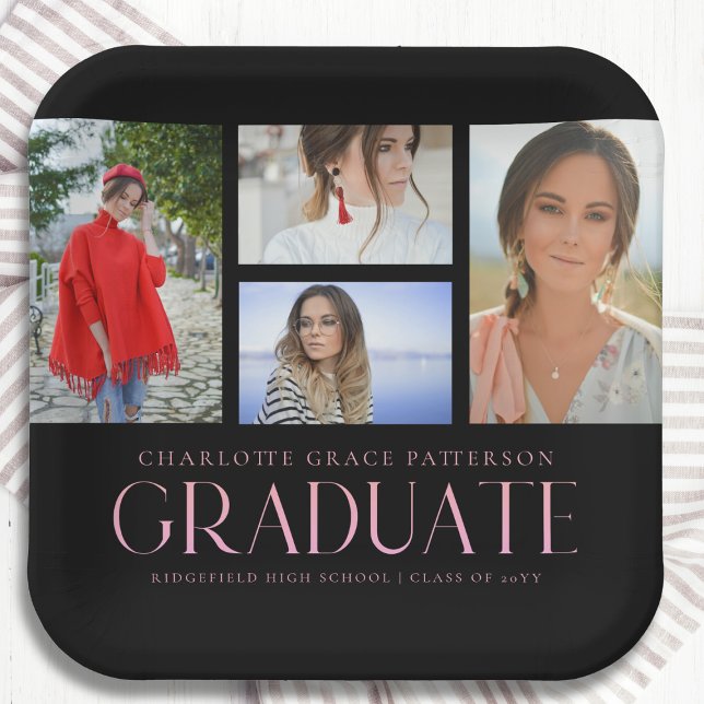 Simple Script Multi Photo Grad Graduation Party Paper Plate (Creator Uploaded)