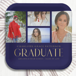 Simple Script Multi Photo Grad Graduation Party Paper Plate