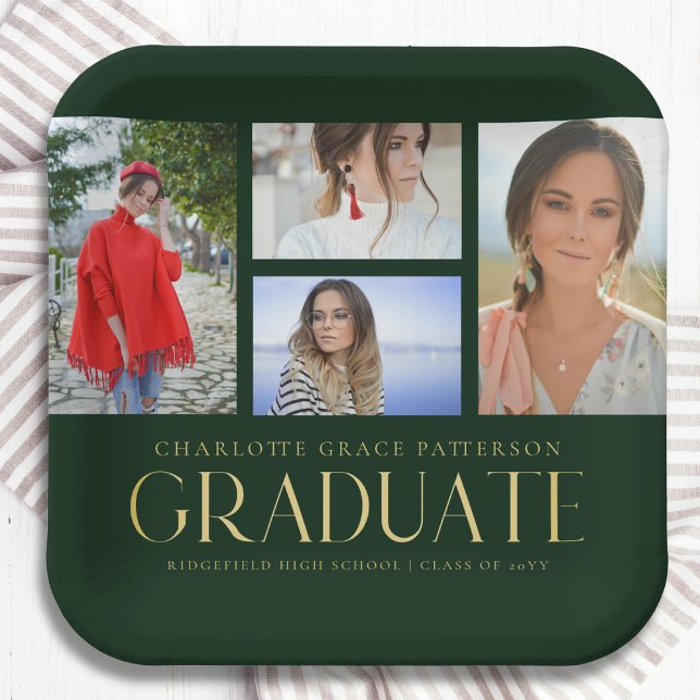 Simple Script Multi Photo Grad Graduation Party Paper Plate (Creator Uploaded)