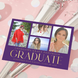 Simple Script Multi Photo Graduation Announcement  Postcard