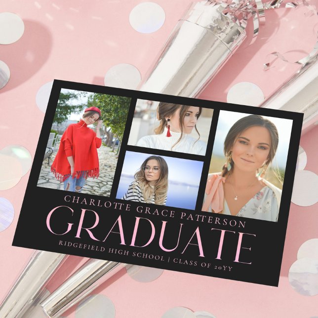 Simple Script Multi Photo Graduation Announcement  Postcard (Creator Uploaded)