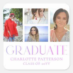Simple Script Multi Photo Graduation Announcement Square Sticker