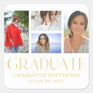 Simple Script Multi Photo Graduation Announcement Square Sticker