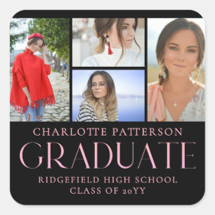 Simple Script Multi Photo Graduation Announcement Square Sticker