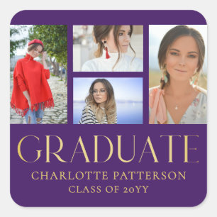 Simple Script Multi Photo Graduation Announcement Square Sticker