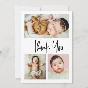Simple script multiple photos collage baby shower thank you card