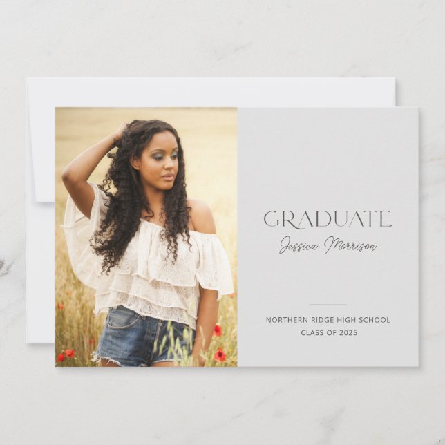 Simple Script Name 1-Photo Grey Graduation Party Invitation (Front)