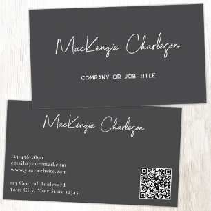 Simple Script Name and Text QR Code Slate Grey Business Card