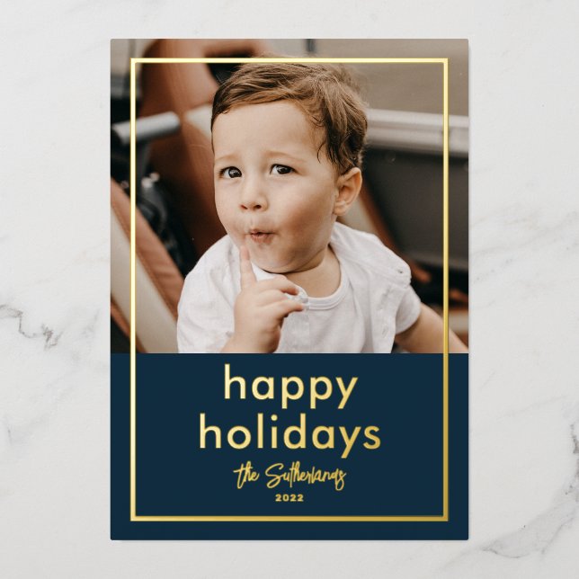 Simple Script Name Minimal Photo Gold Foil Holiday (Front)
