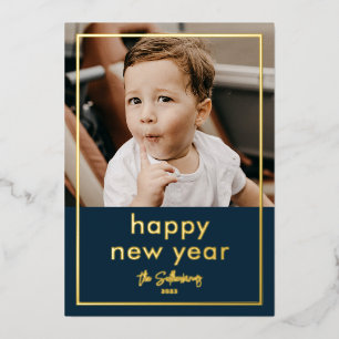 Simple Script Name Minimal Photo New Year Foil Holiday Card