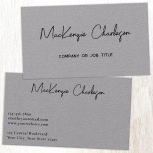 Simple Script Name Modern Professional Grey Business Card