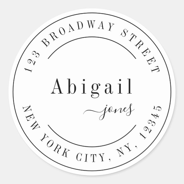 Simple Script Name Modern return address Classic Round Sticker (Front)