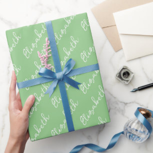 Simple Script Name Personalised Green Wrapping Paper