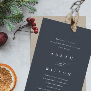 Simple Script Navy Black Kraft Wedding Invite
