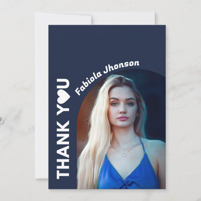 Simple script navy blue graduation thank you card (Front)