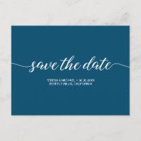 Simple script Navy Blue wedding Save the Date