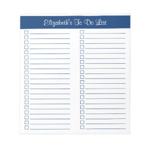 Simple Script Navy Lined Two Column Checklist Notepad