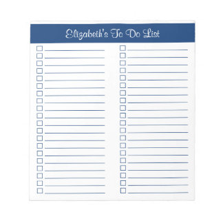 Simple Script Navy Lined Two Column Checklist Notepad