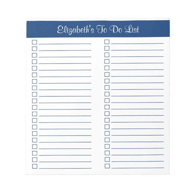 Simple Script Navy Lined Two Column Checklist Notepad (Front)