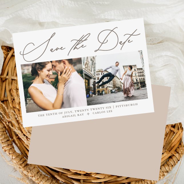 Simple Script Neutral Two Photo Modern Save The Save The Date (Creator Uploaded)