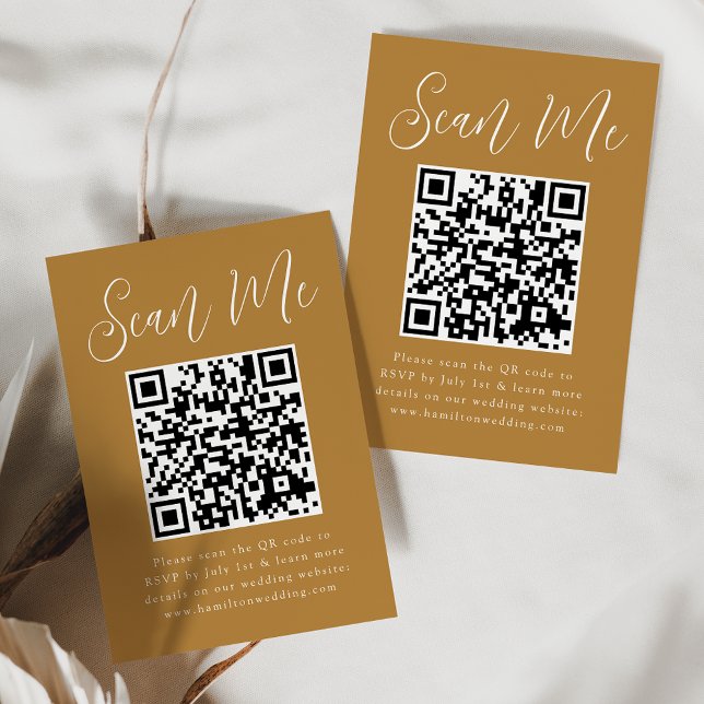 Simple Script Ochre QR Code Wedding RSVP Enclosure Card (Creator Uploaded)