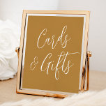 Simple Script Ochre Wedding Cards and Gifts Sign<br><div class="desc">Simple and elegant wedding sign featuring the phrase "Cards and Gifts" displayed in white script with an ochre background. Personalise the sign with optional custom text such as your names, wedding date, thank you message, etc. The sign can also be used for other events such as bridal showers, baby showers,...</div>